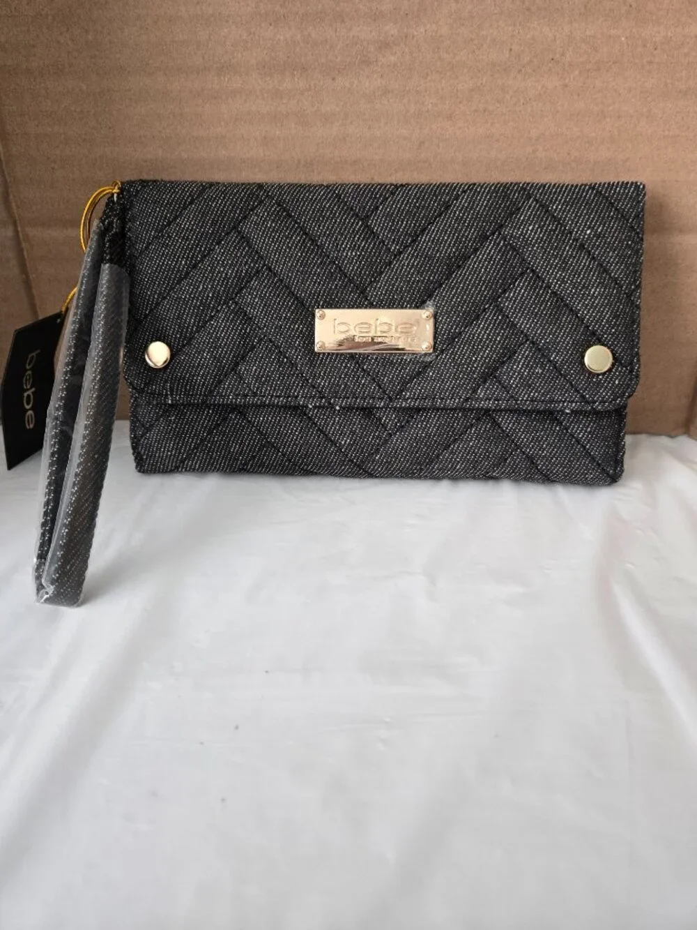bebe Los Angeles Black Quilted Wallet Wristlet NWT Gold Hardware